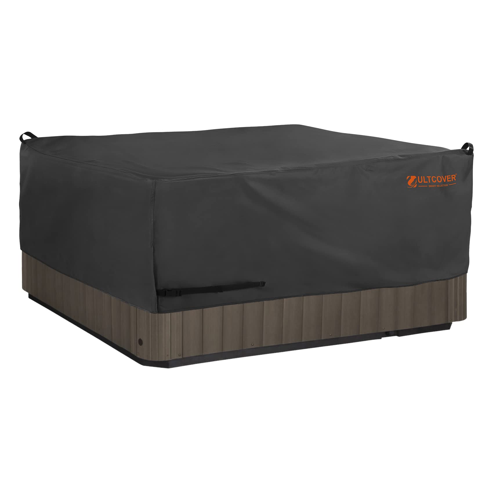 ULTCOVER front view on 76 inch square hot tub cover showing full weather protection