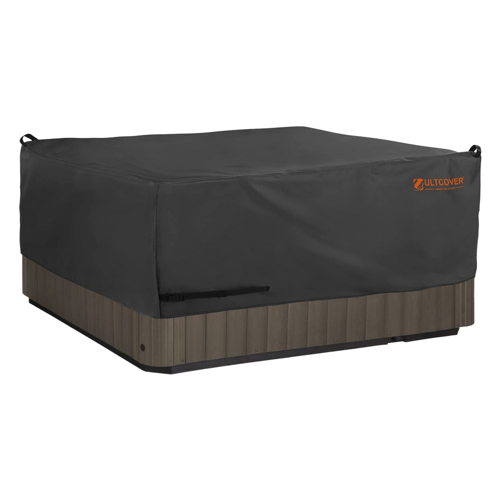 ULTCOVER front view on 76 inch square hot tub cover showing full weather protection