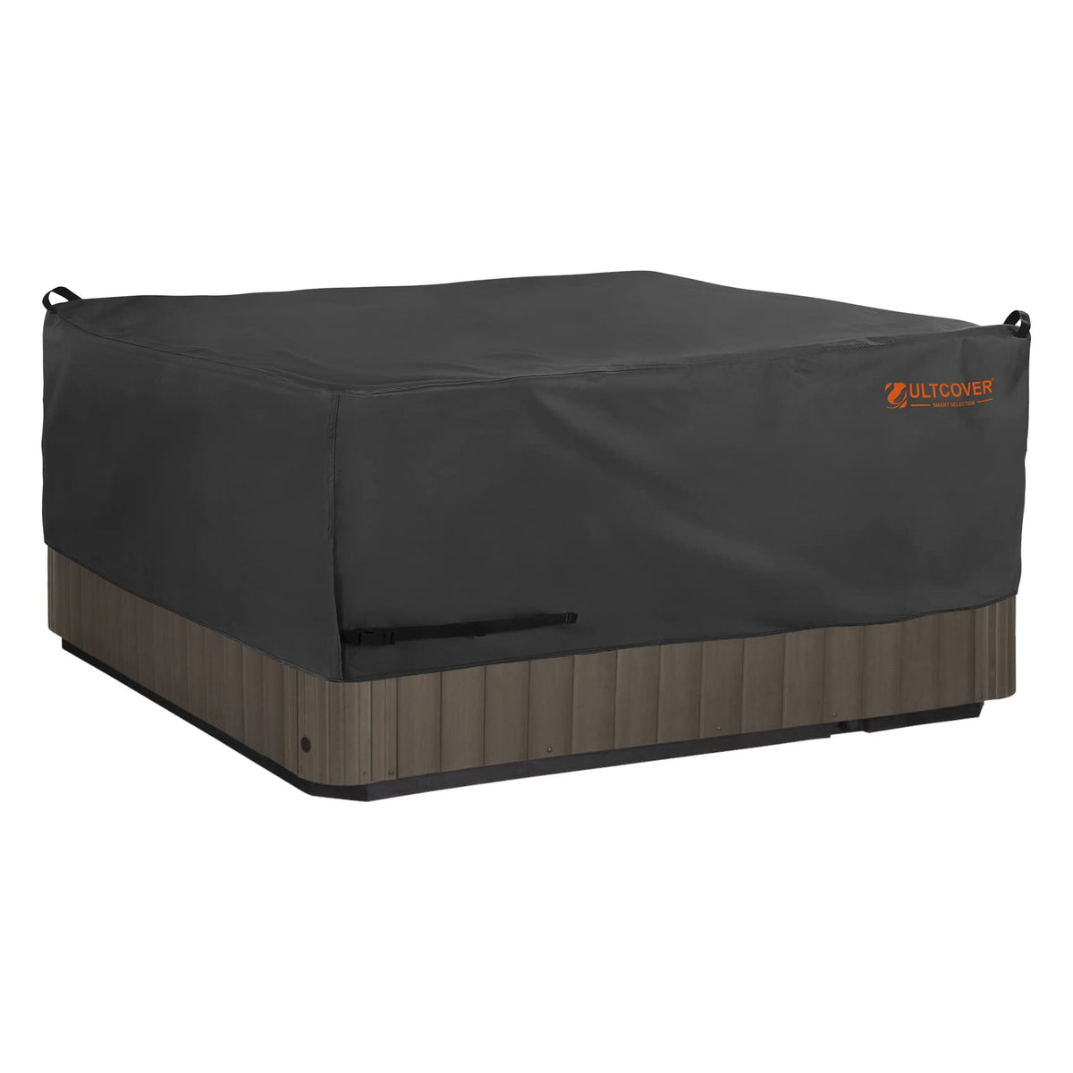ULTCOVER front view on 76 inch square hot tub cover showing full weather protection