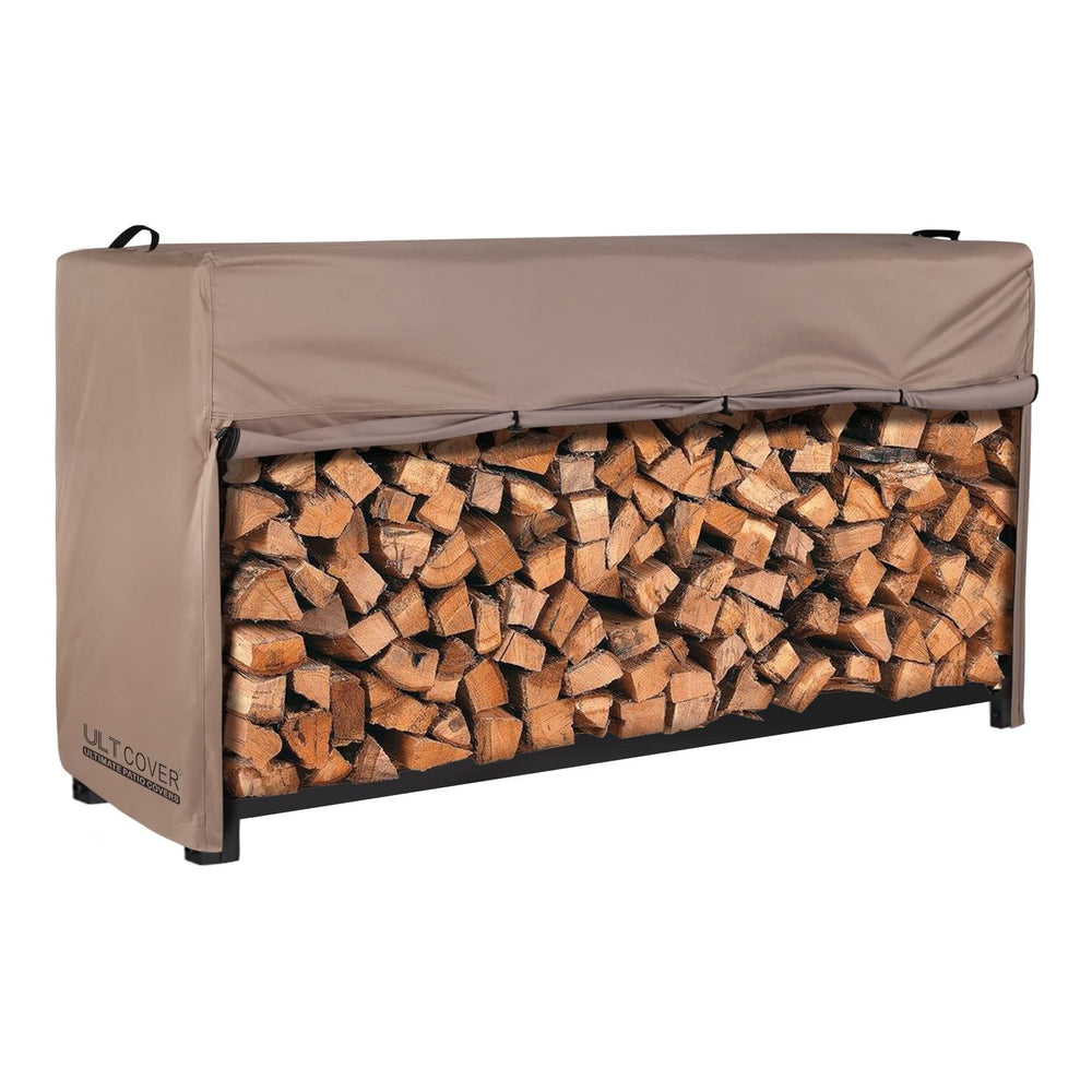 ULTCOVER front view on log rack protecting wood from weather