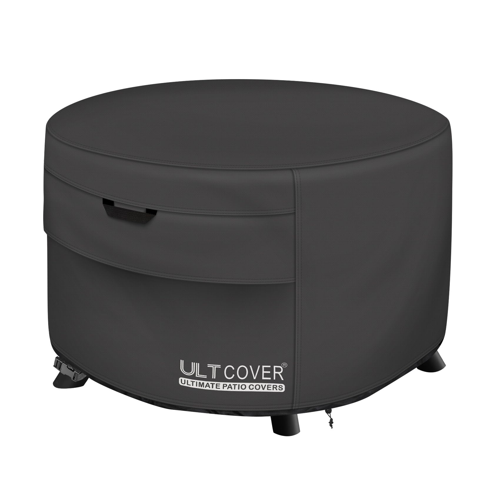 ULTCOVER front view of 50 inch round cover protecting a fire pit