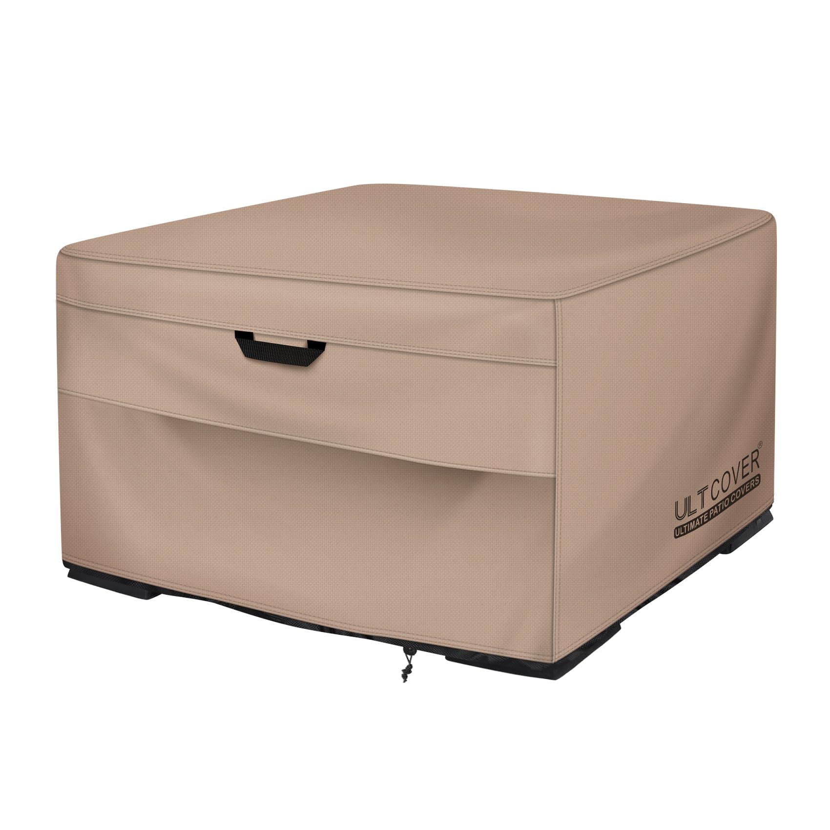 ULTCOVER front view on a 40 inch square fire pit protecting table