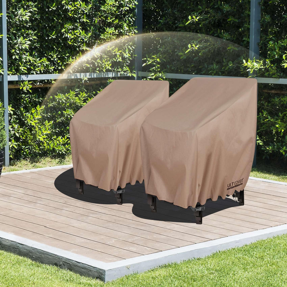 ULTCOVER in-use on patio protecting chairs from rain and debris