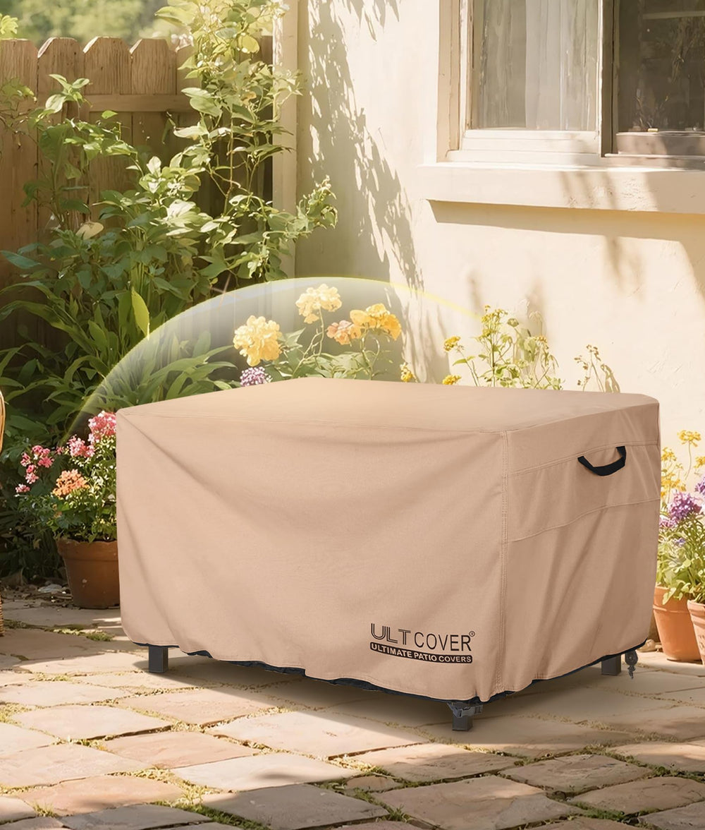 ULTCOVER on backyard patio evening scene preserving outdoor furniture