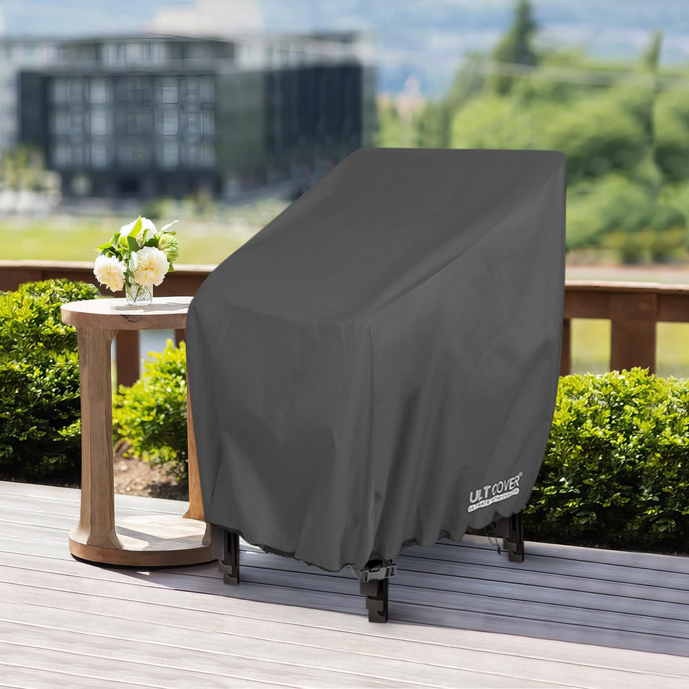 ULTCOVER covered stacked chairs in backyard showing weather protection and curb appeal