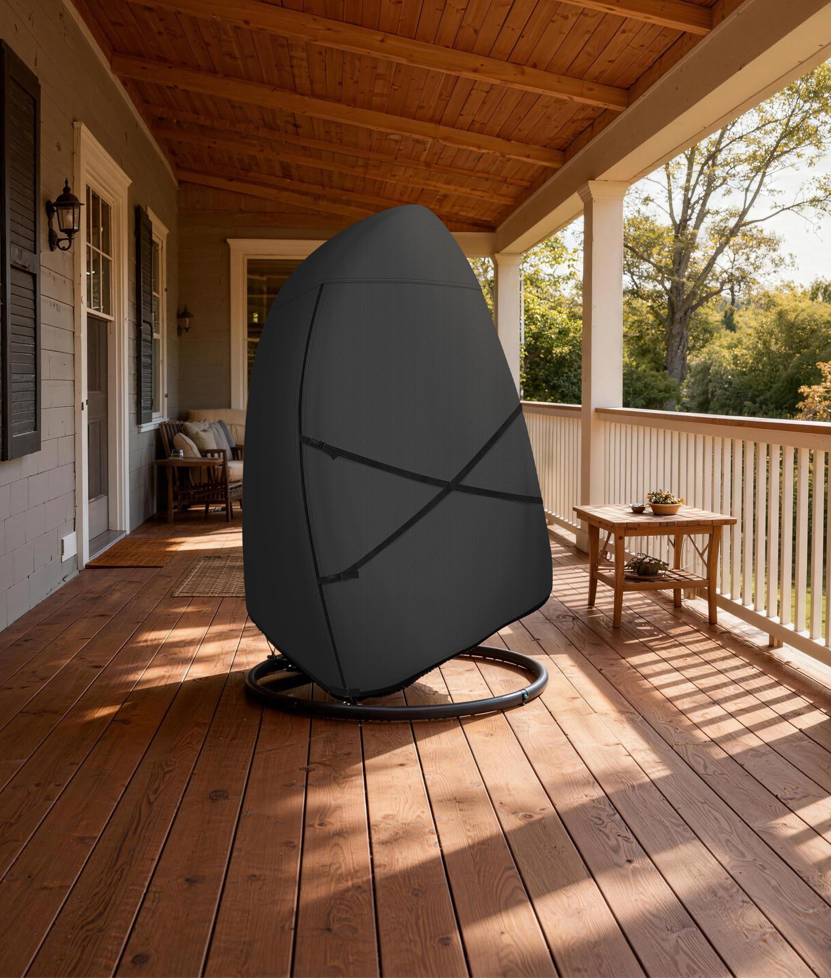ULTCOVER protected hanging chair in patio setting preserving outdoor furniture
