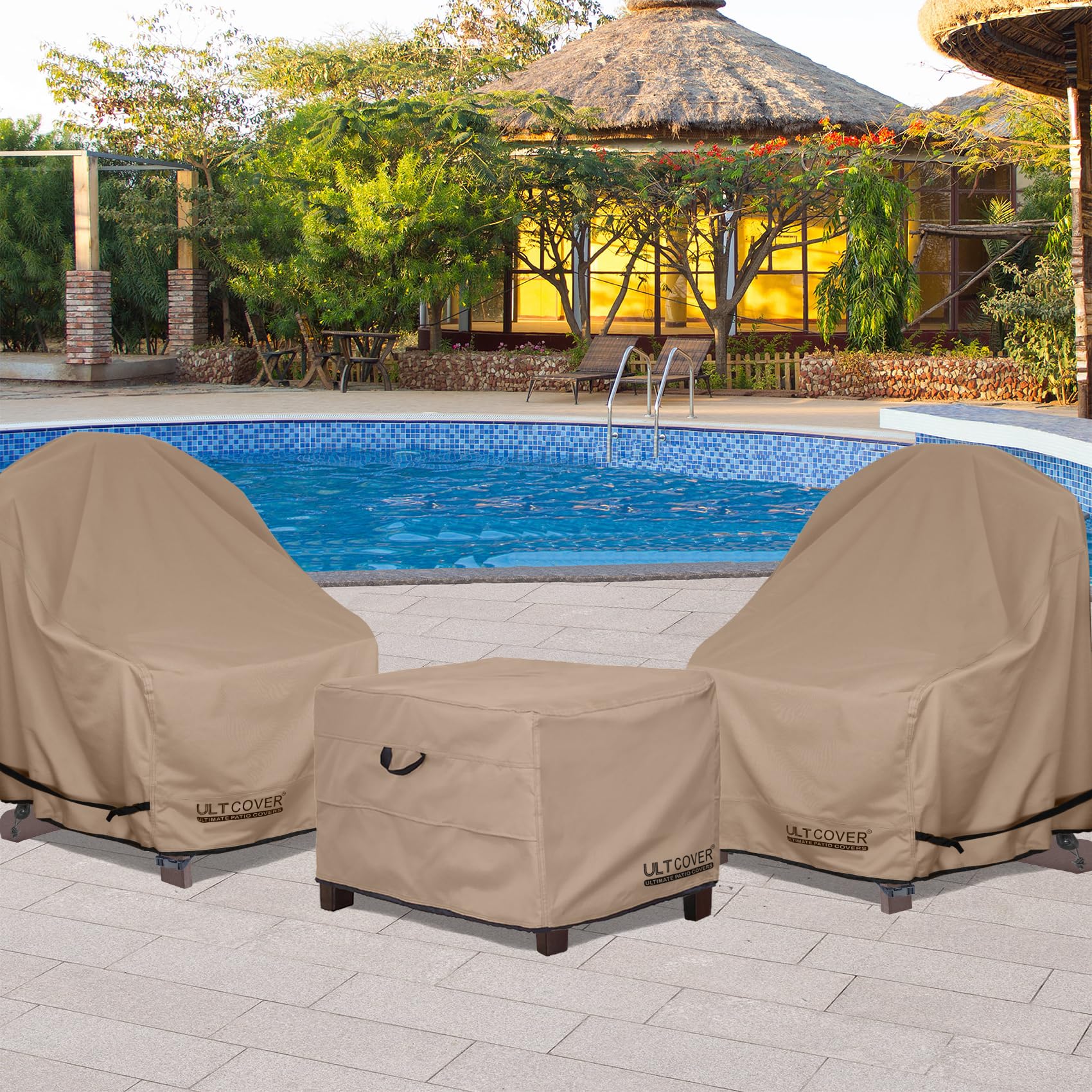 ULTCOVER size comparison showing cover on 32x32x20 inch ottoman for correct fit