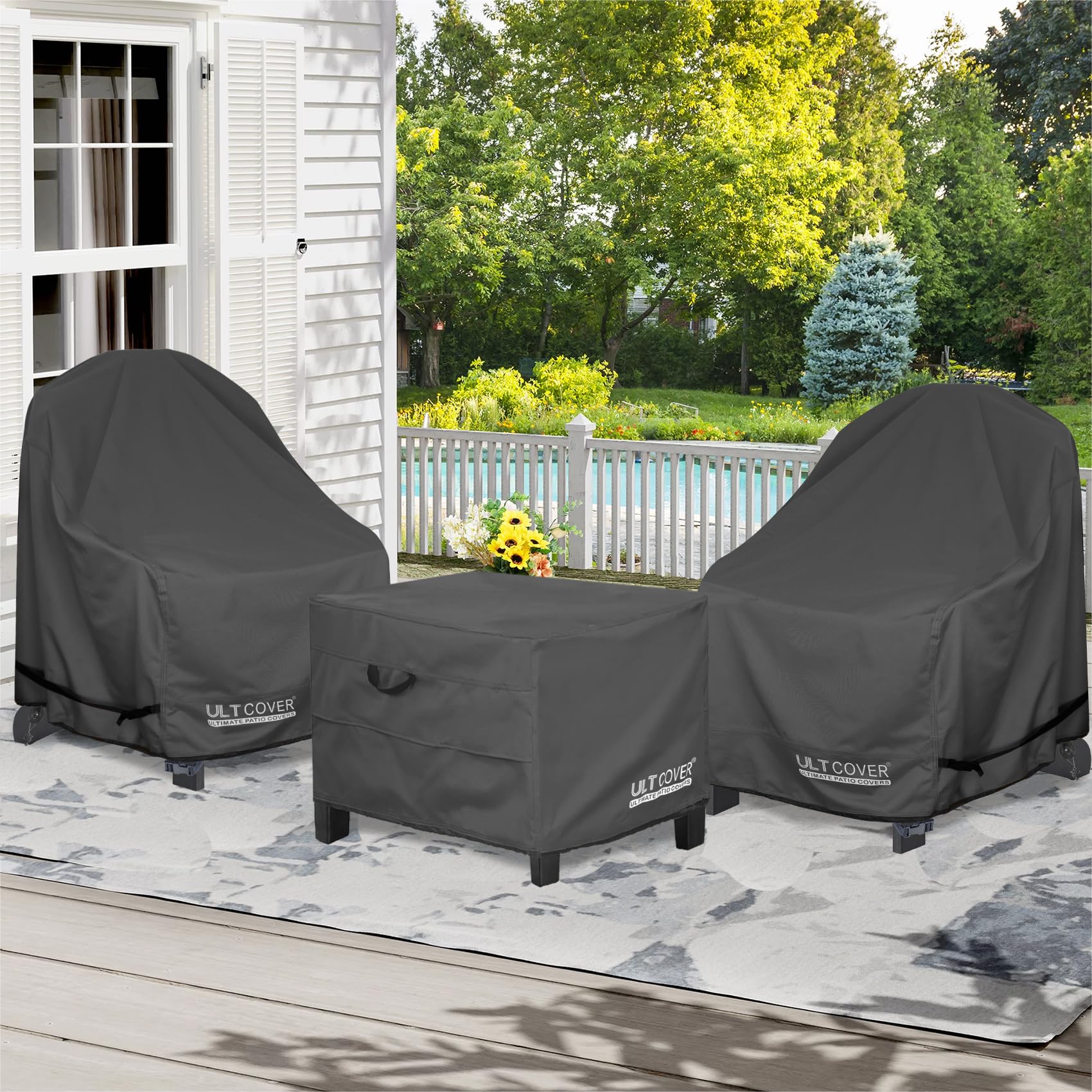 ULTCOVER size comparison with ruler showing fit for 27x27x18 inch ottoman