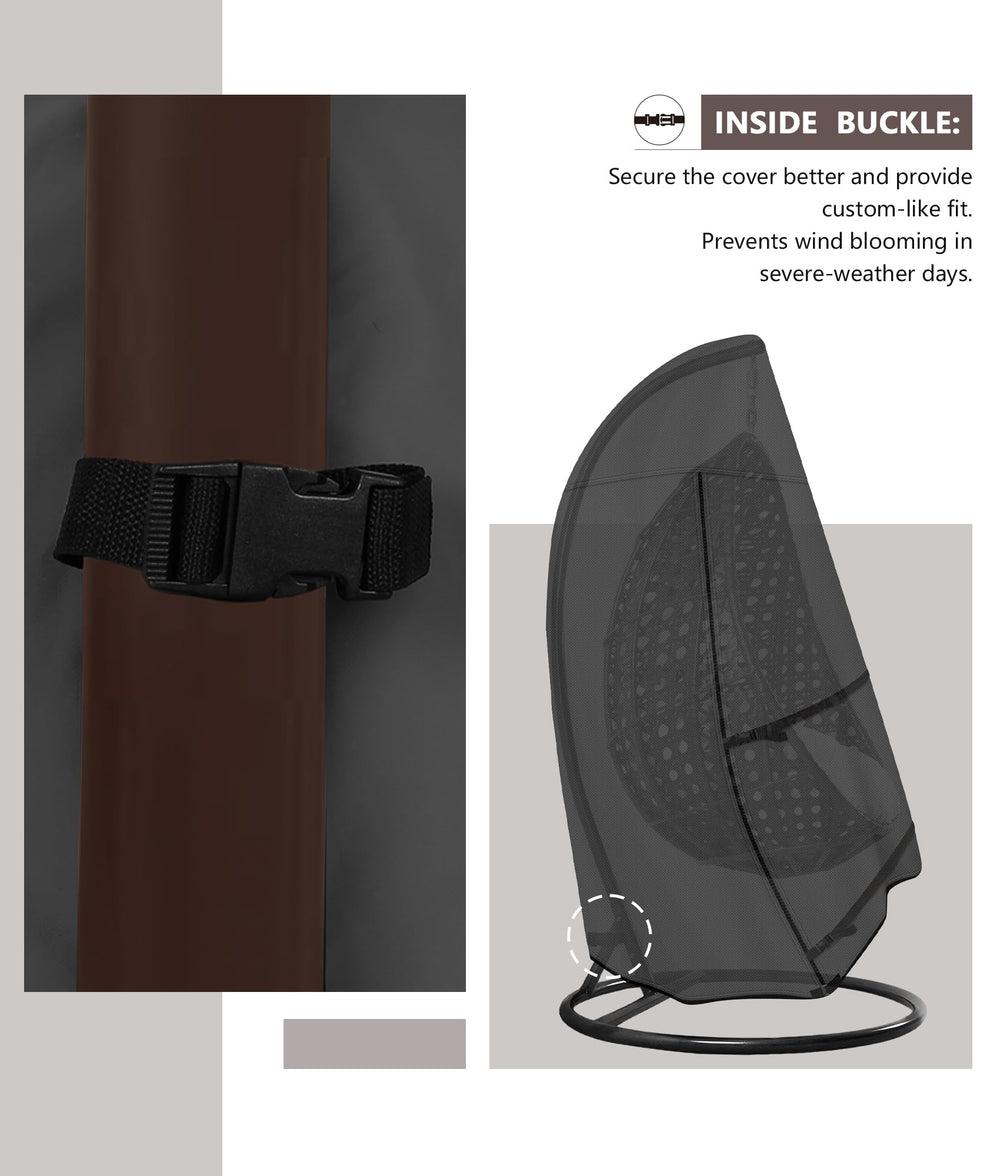 ULTCOVER plastic clips attached to chair stand legs, anchors cover during gusts