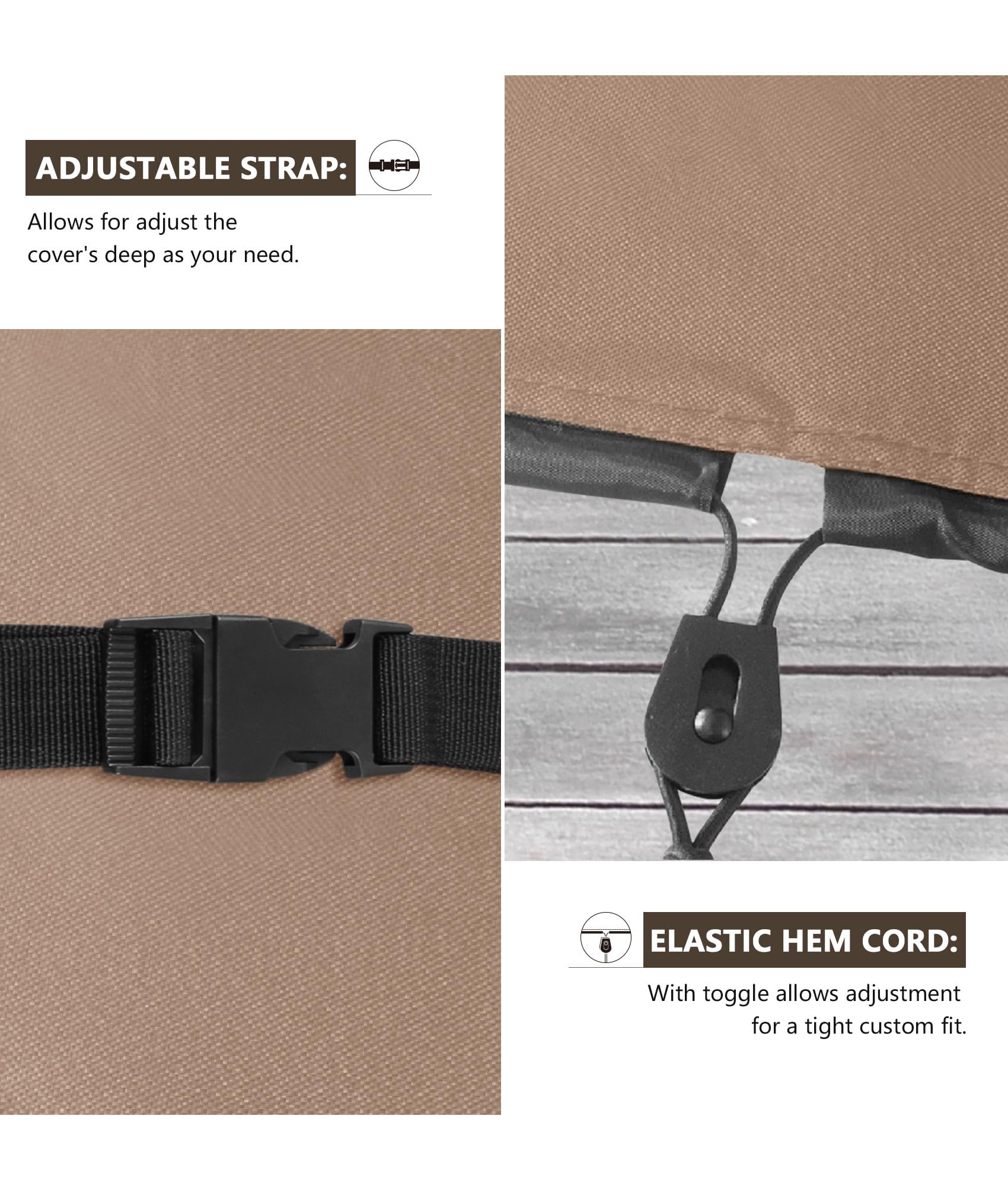 ULTCOVER secure clip and drawcord fastened to wheel leg for wind resistance