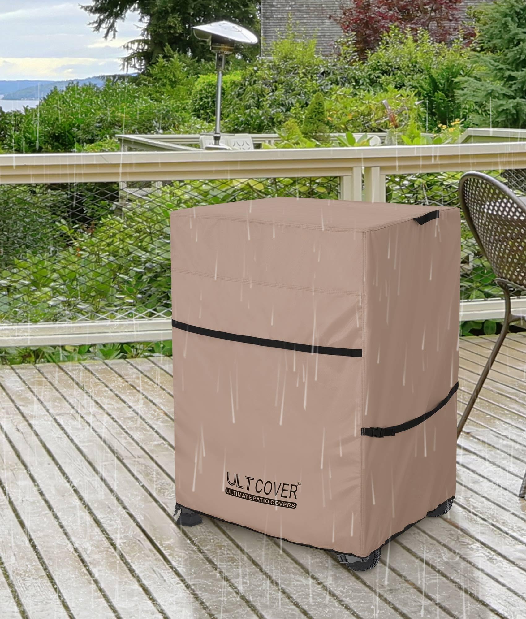 ULTCOVER beside measuring ruler showing 32-inch fit for compact grills