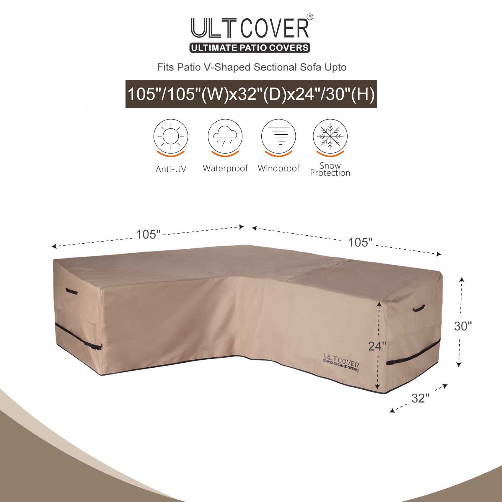 ULTCOVER top-down view demonstrating V-shaped fit on sectional