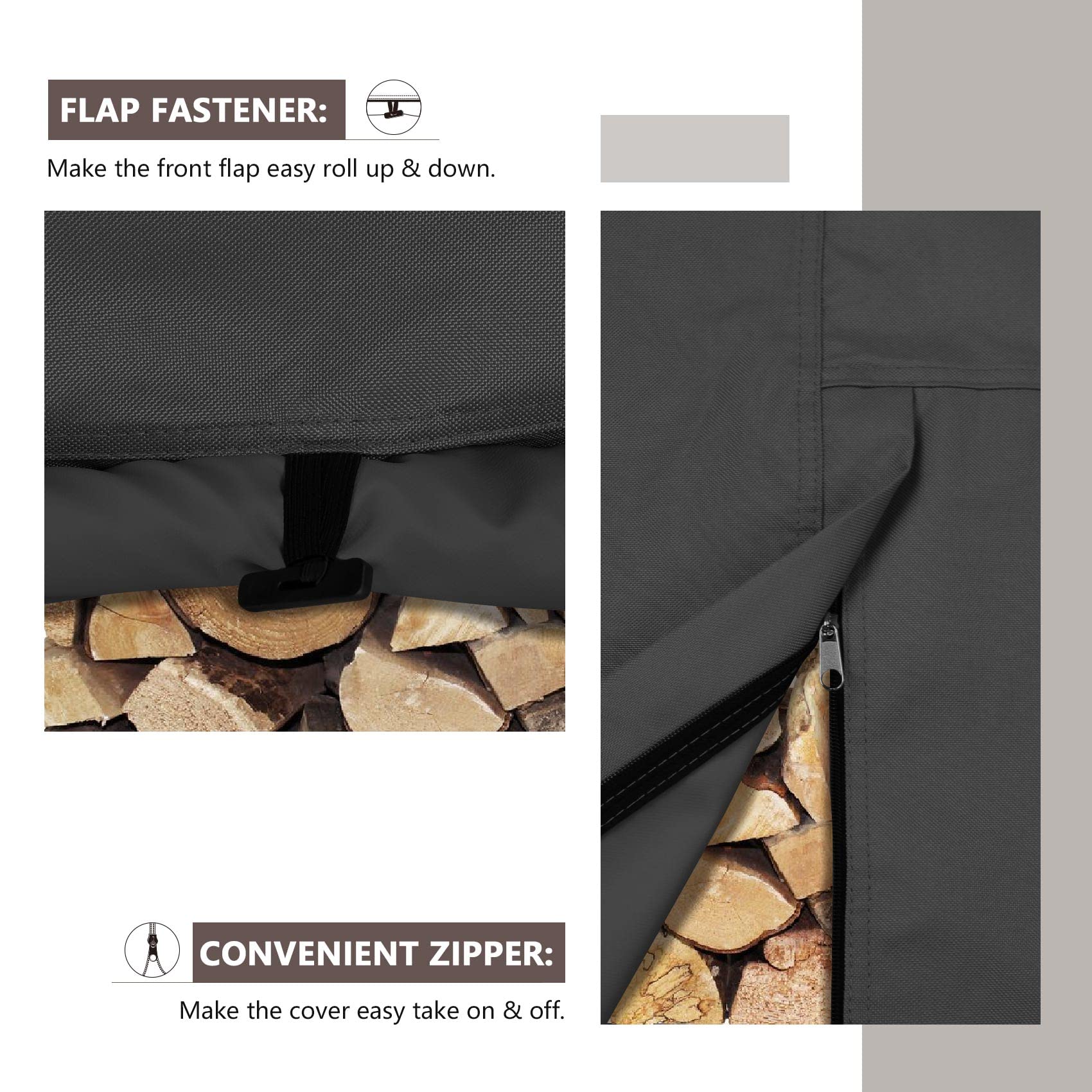 ULTCOVER zipper and roll flap open showing quick-access and stacking benefit