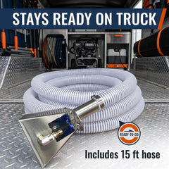 Ultimate Washer heavy-walled 1.5-inch suction hose detail showing flexibility and abrasion resistance benefit