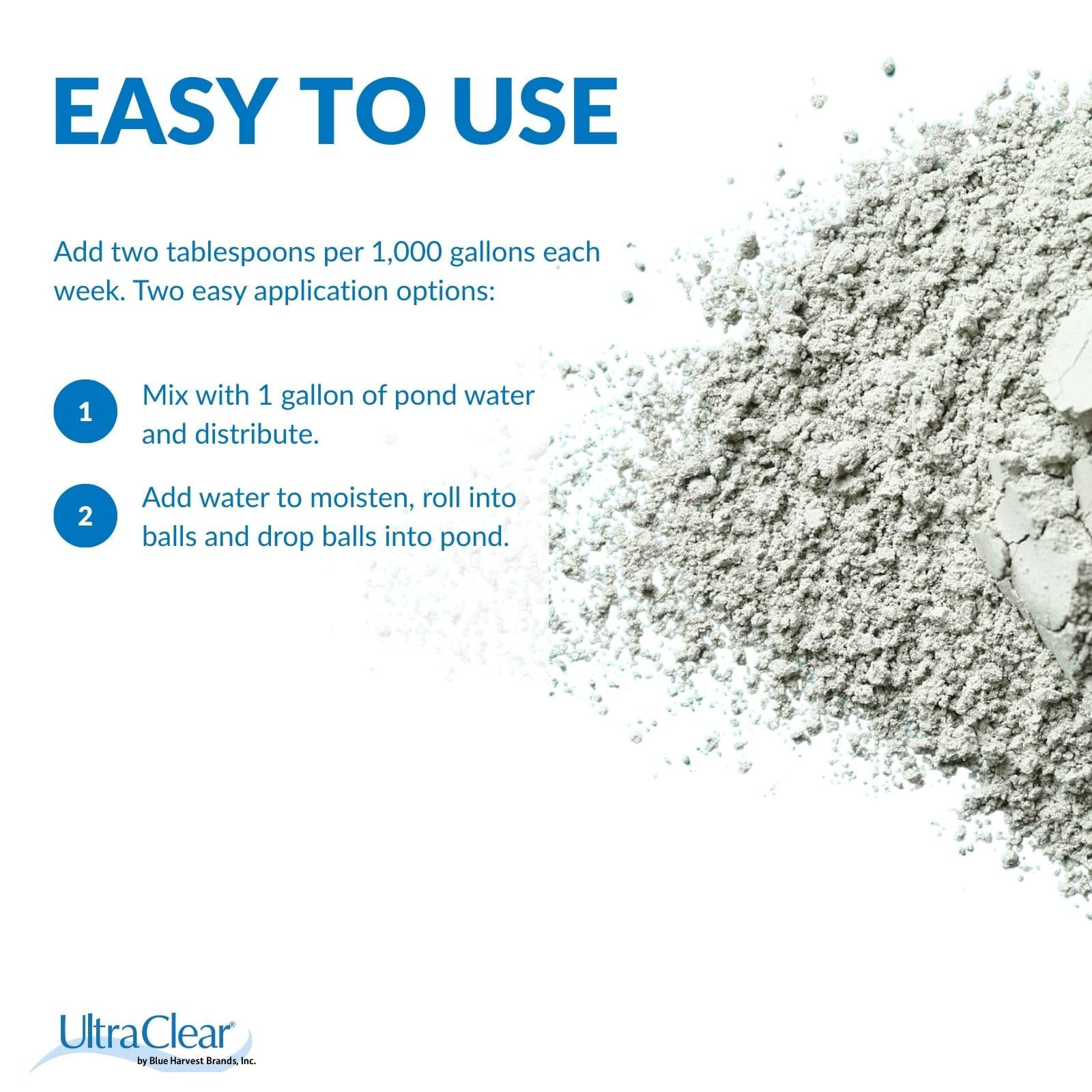 UltraClear clay dispersing in pond water showing particle binding for clearer water