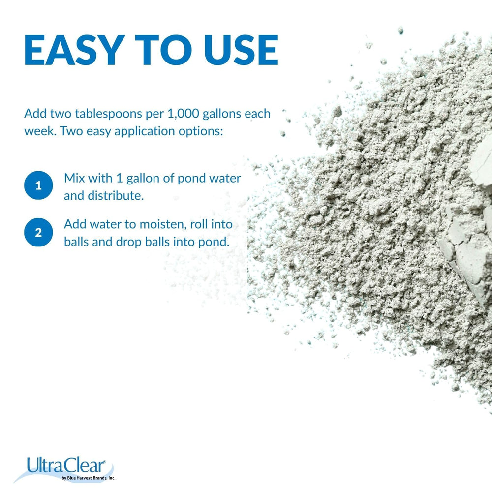 UltraClear clay dispersing in pond water showing particle binding for clearer water