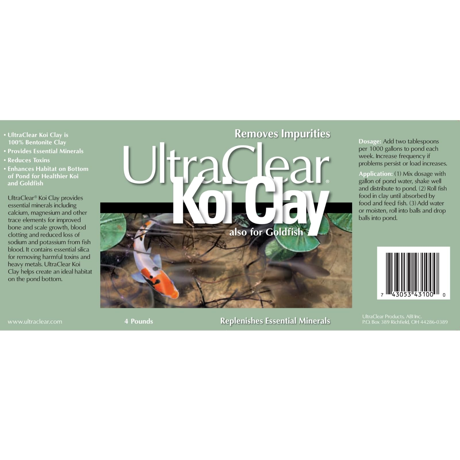 UltraClear jar next to measuring spoon demonstrating 2 tablespoons per 1000 gallons dose