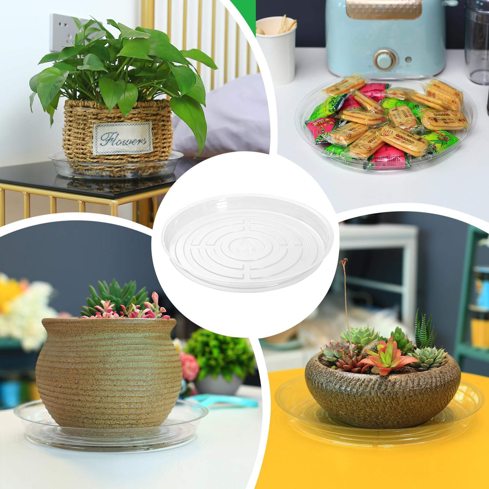 UltraOutlet saucer with decorative pebbles, enhances plant display