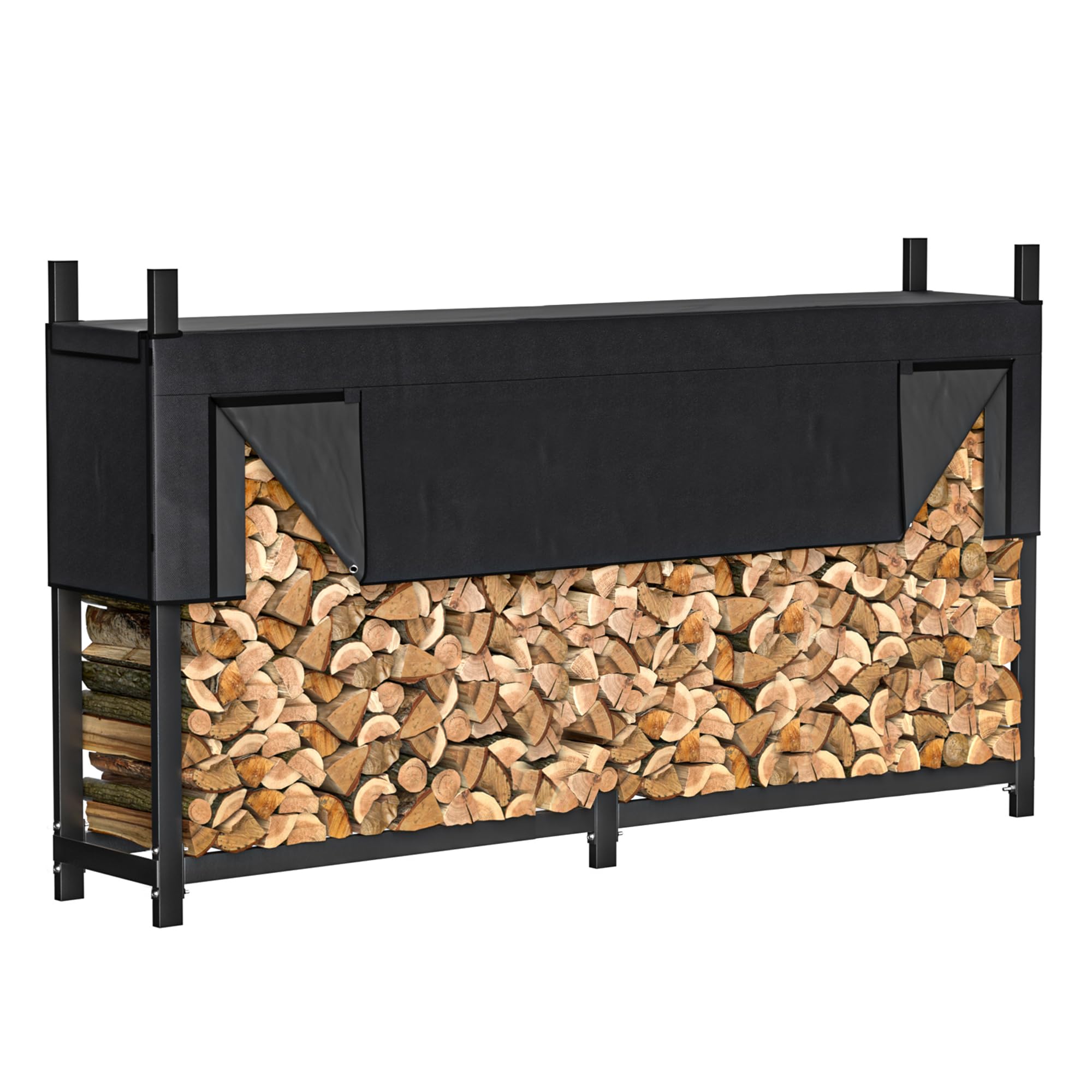 Ultrawall front view of full rack showing organized logs and weather protection