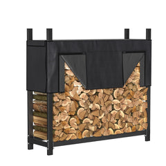 Ultrawall front view of assembled rack showing organized, dry wood