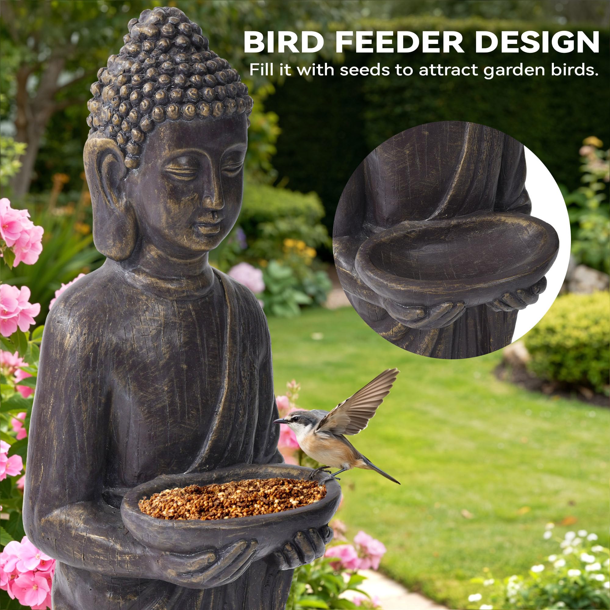 Ultym Buddha placed along garden path creating peaceful walkway