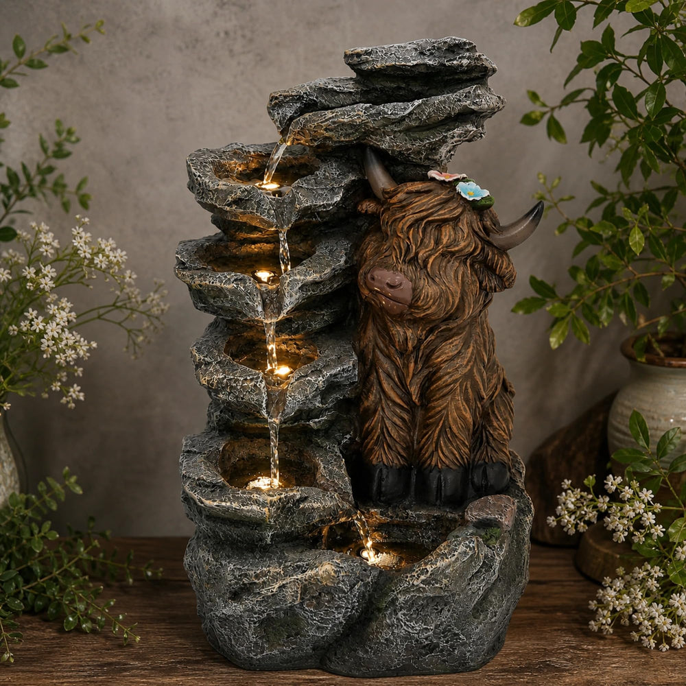 Ultym flower-crowned highland cow sculptural detail adding charm