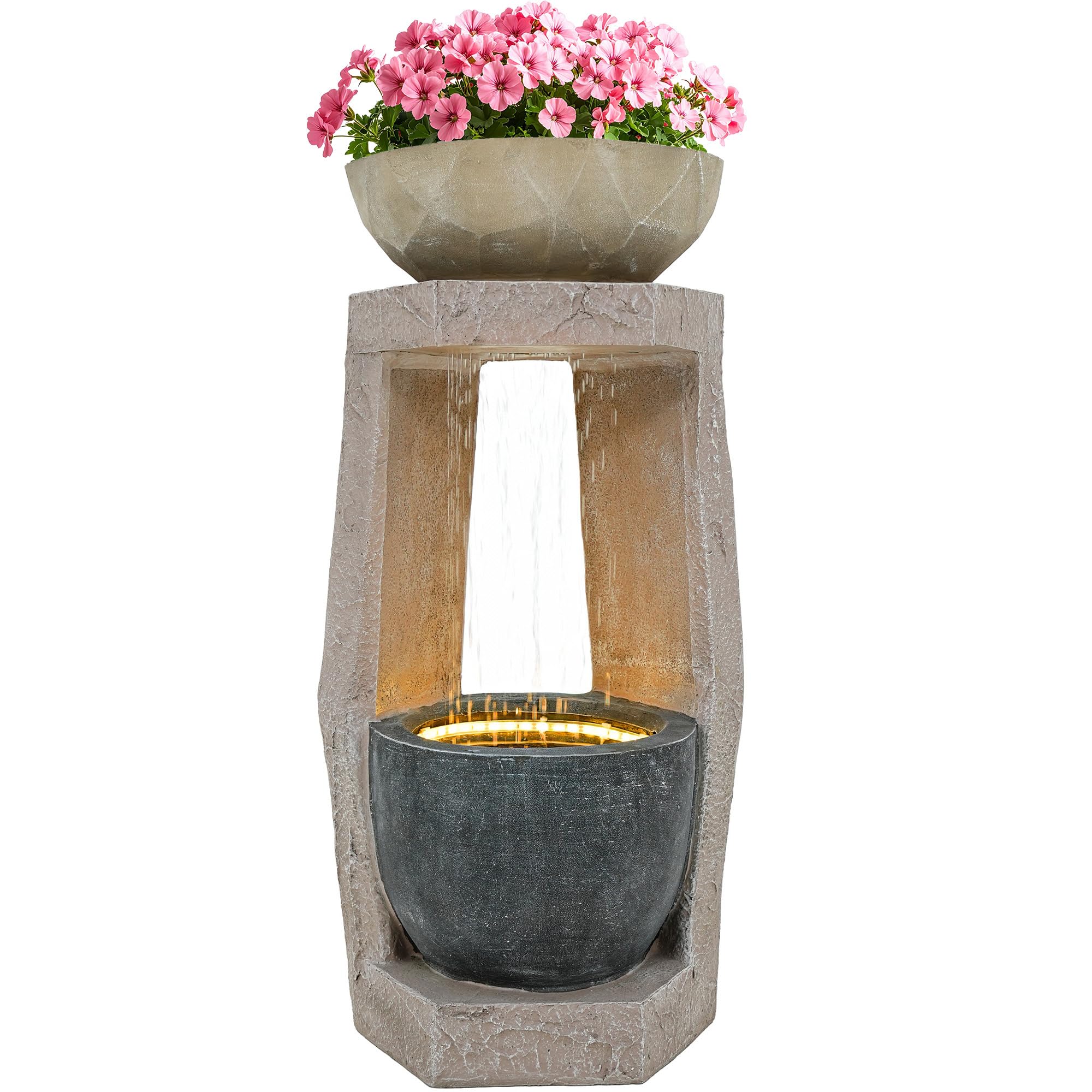 Ultym base basin with warm LED glow creating nighttime ambiance and shadow contrast