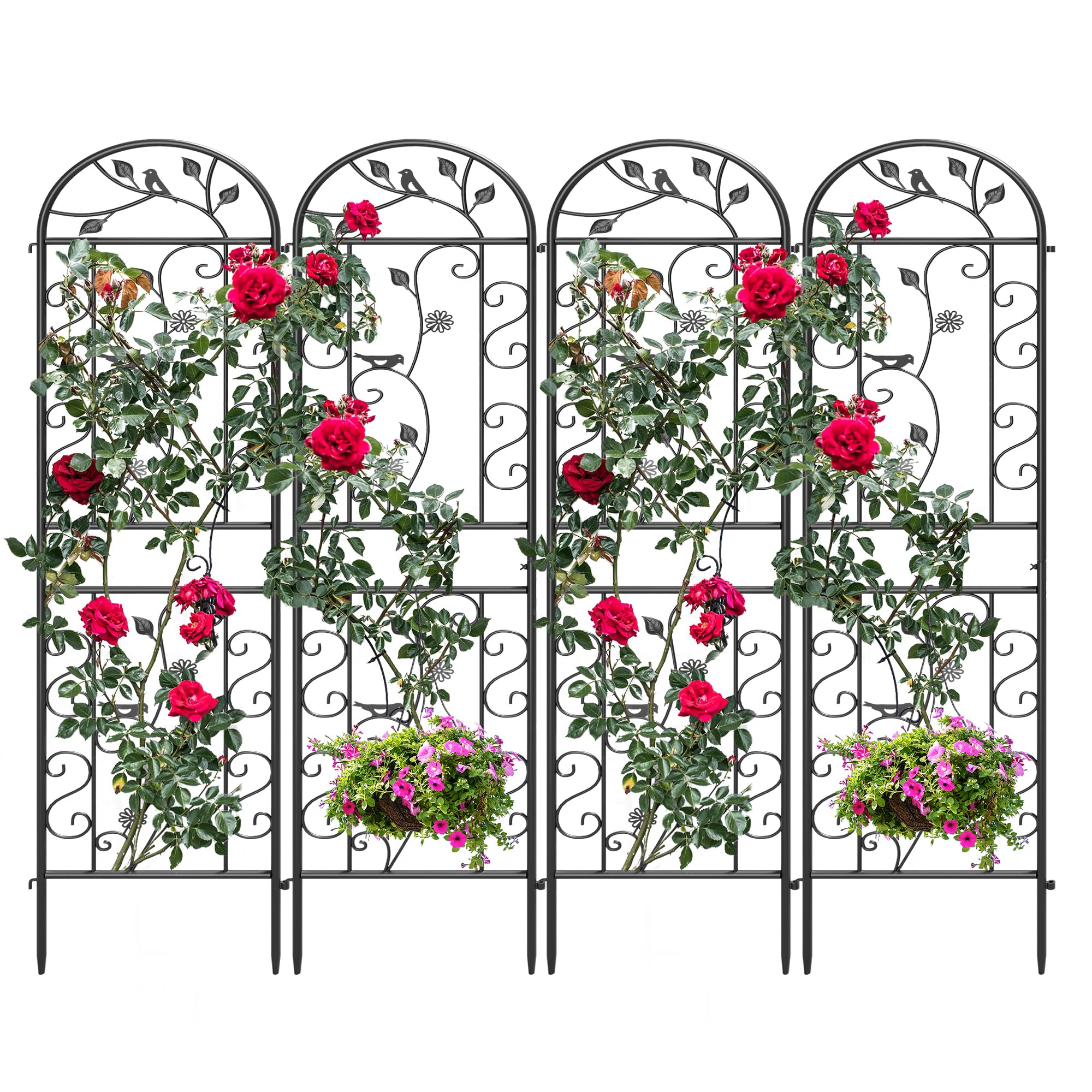 Ultym front view of four trellises showing elegant garden styling and vertical support