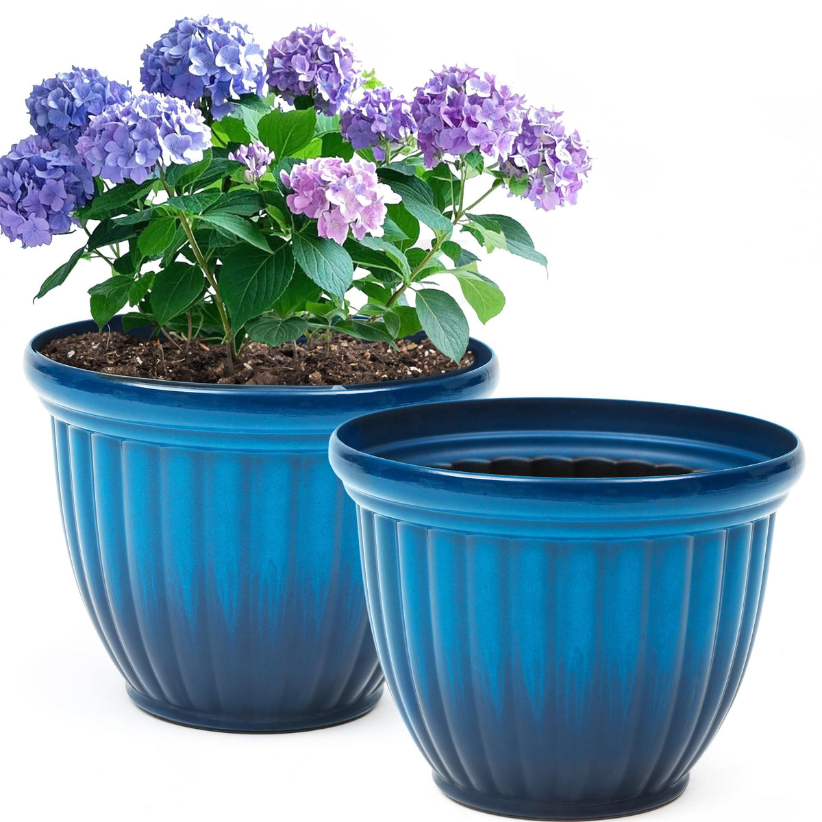 Ultym front view of two planters showing elegant faux-ceramic look and curb appeal