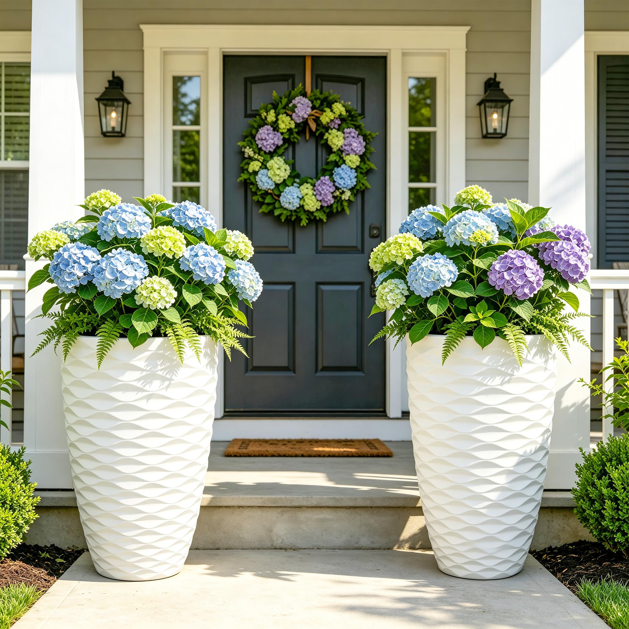 Ultym front view of two planters showing modern curb appeal and stability
