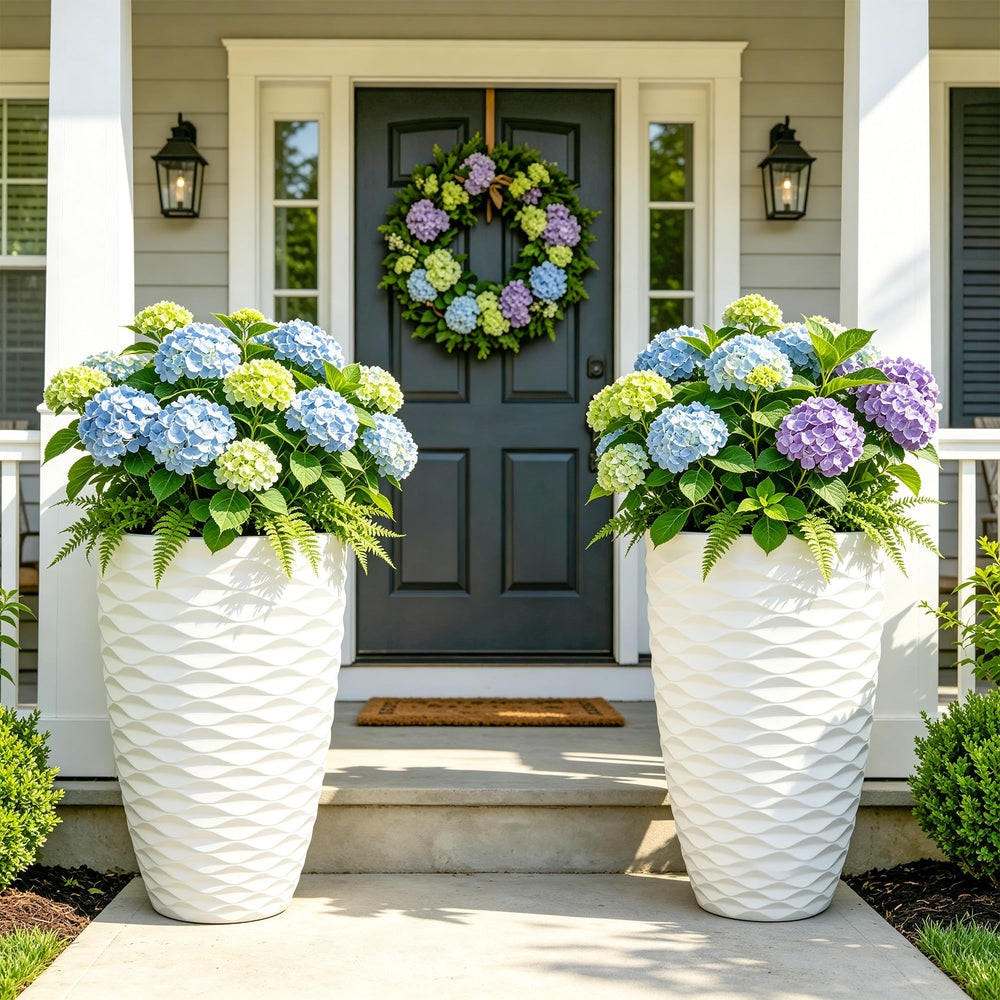 Ultym front view of two planters showing modern curb appeal and stability