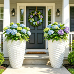 Ultym front view of two planters showing modern curb appeal and stability