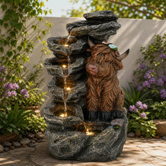 Ultym front view showing highland cow fountain and restful ambiance