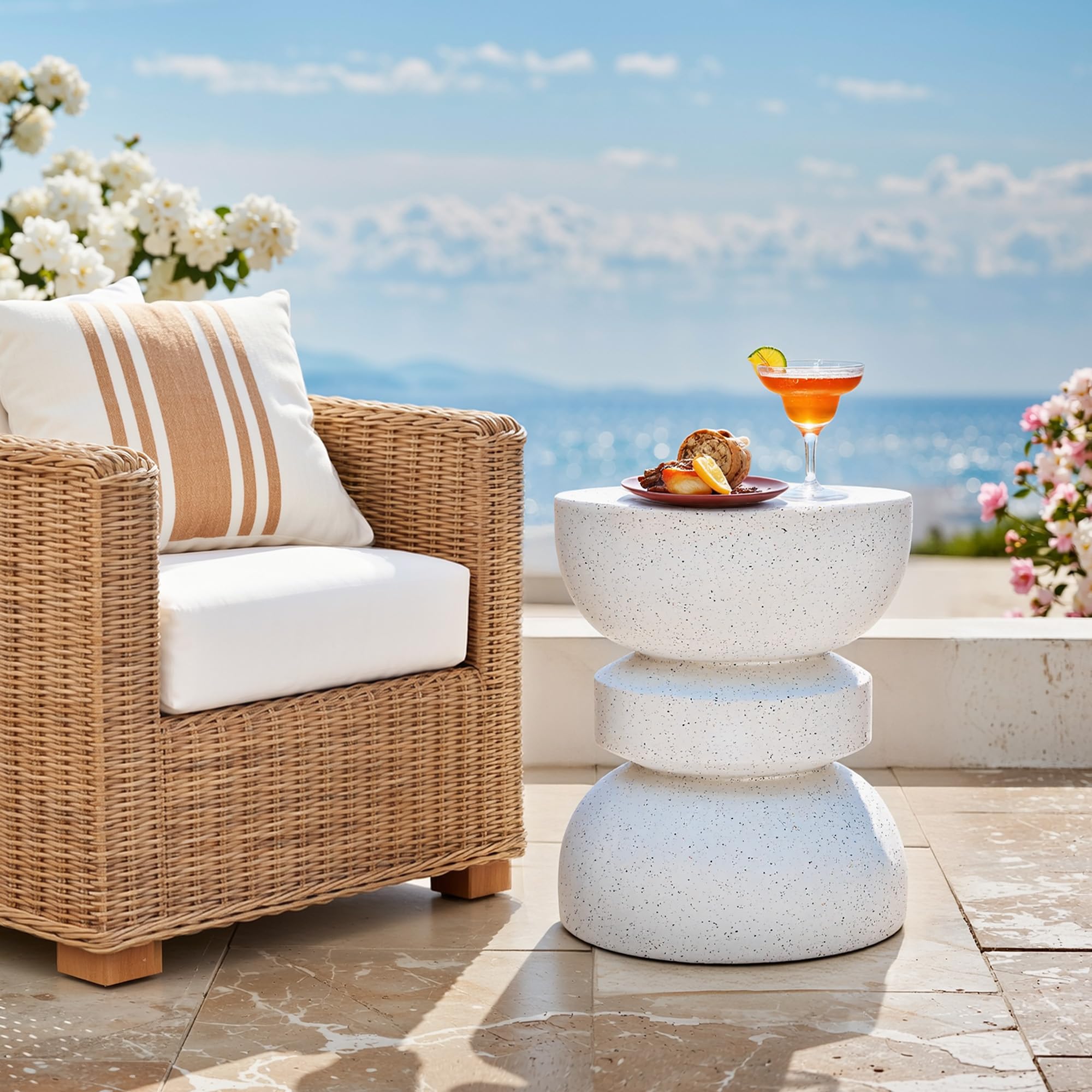 Ultym placed on patio showcasing weather-resistant use and outdoor style benefit
