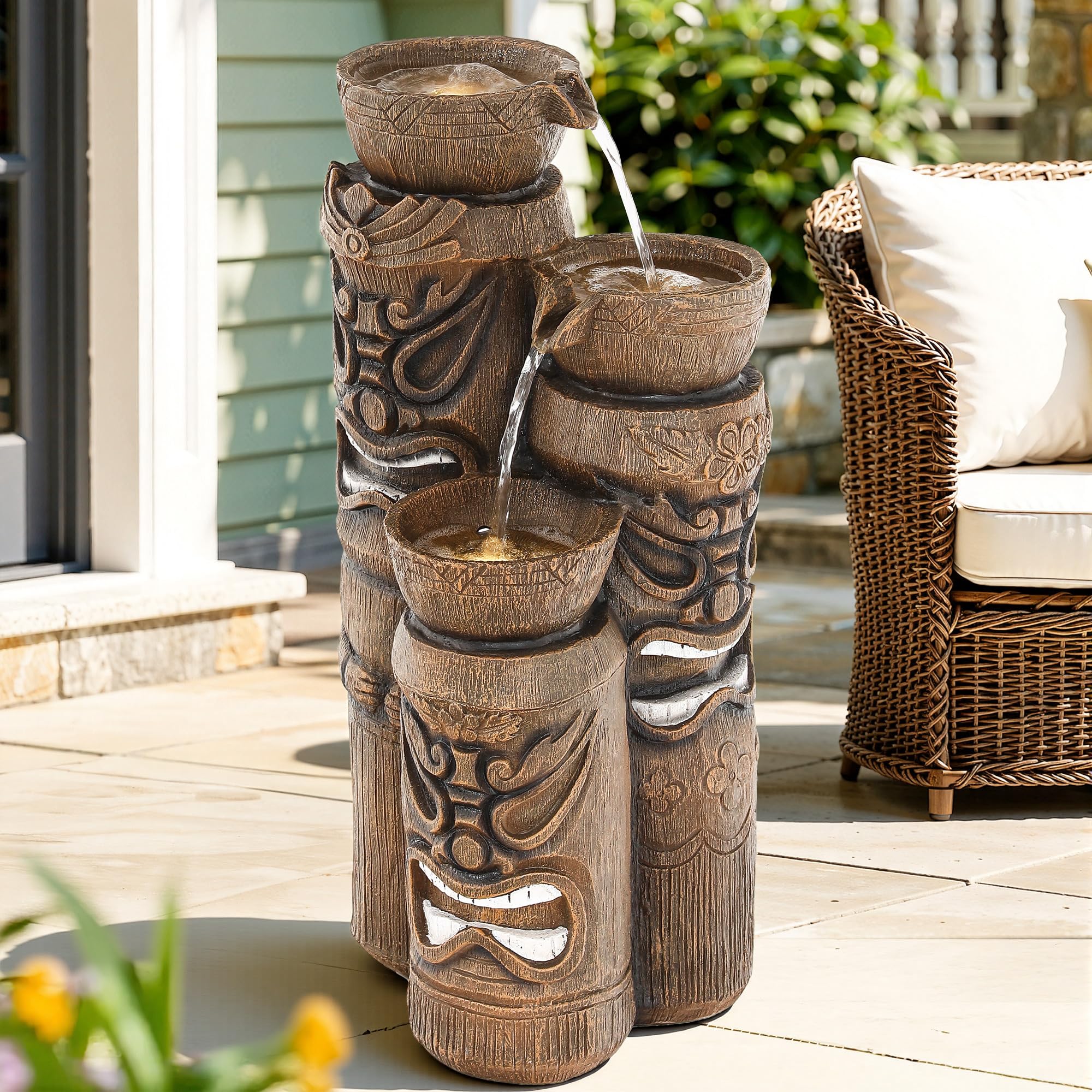 Ultym styled in garden corner with plants showing decorative focal point and curb appeal benefit