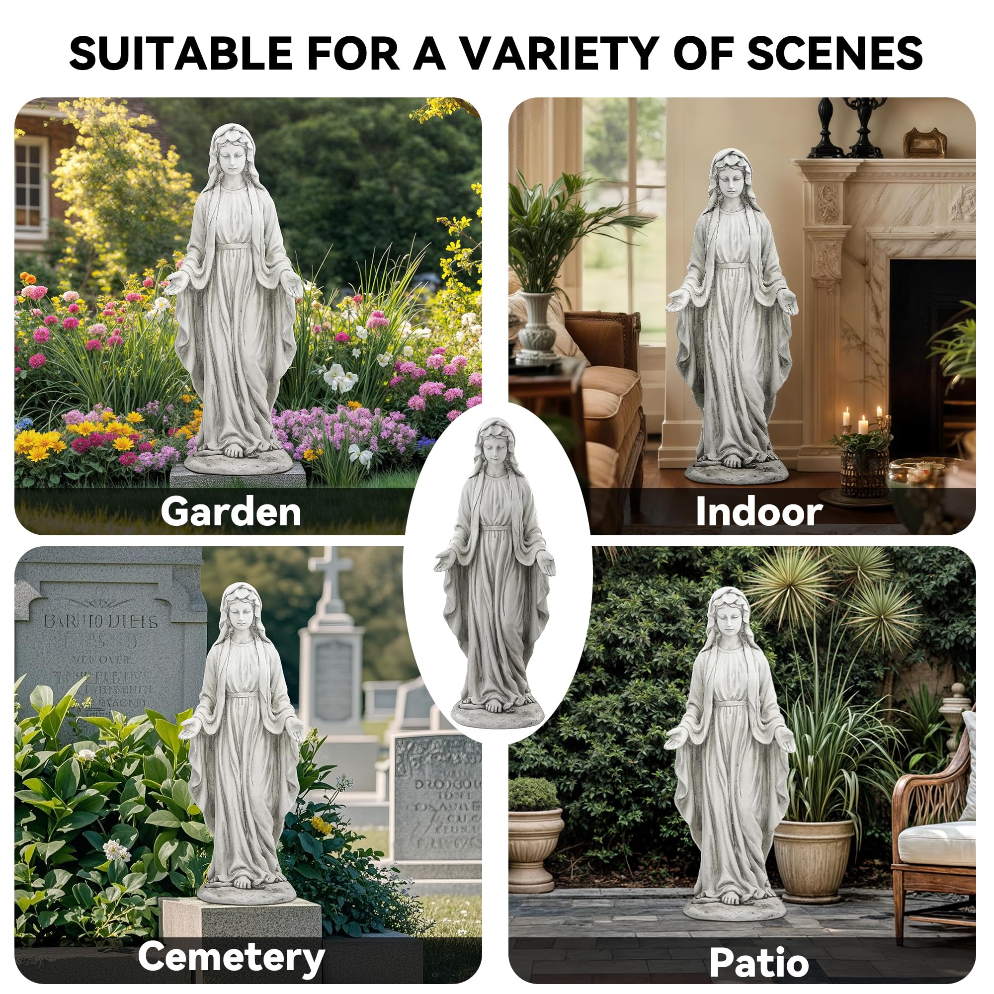 Ultym Madonna statue base and scale demonstrating stable footprint and placement