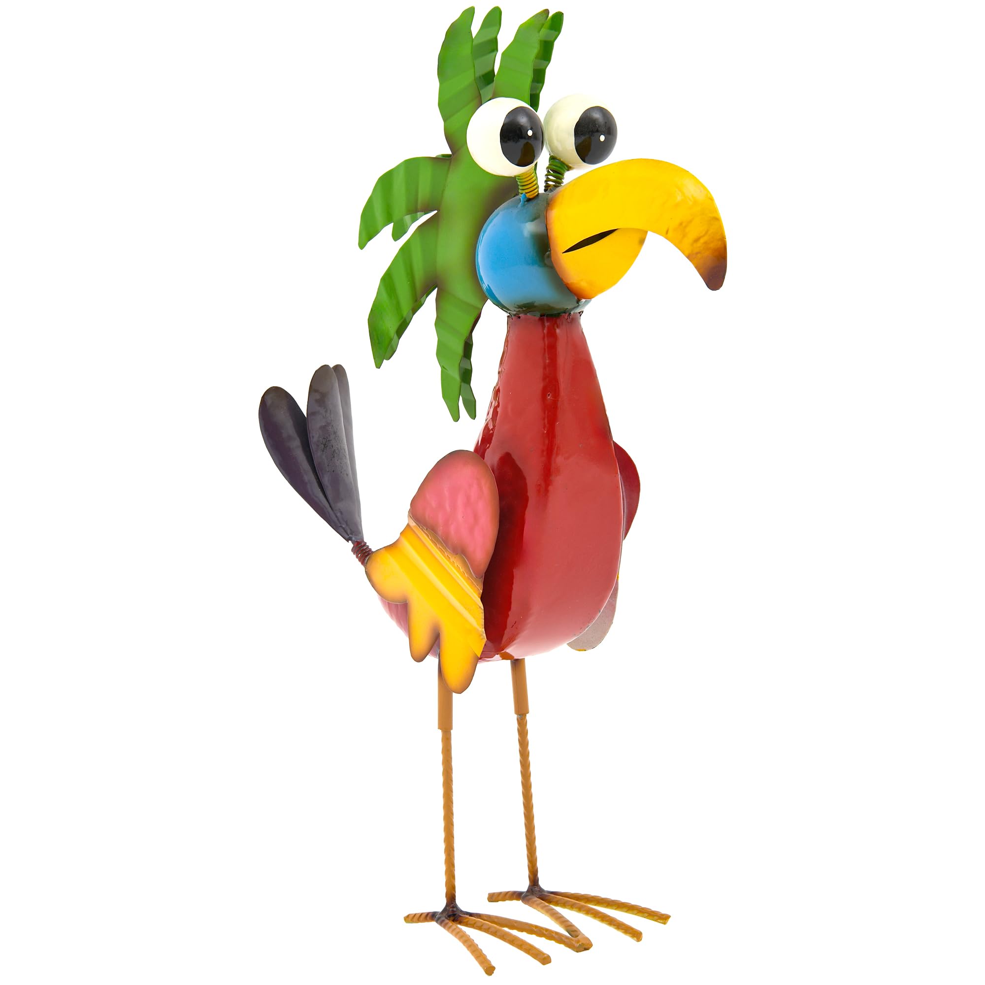 Ultym metal parrot on porch shelf offering a playful indoor accent that brightens rooms