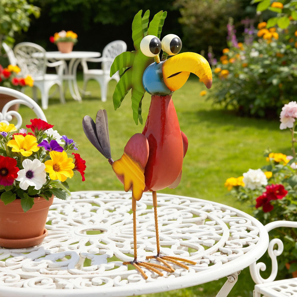 Ultym metal parrot stake and base detail showing included heavy-duty U-shaped stakes