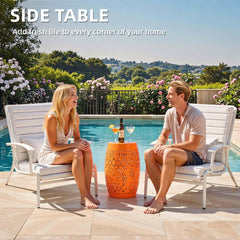 Ultym on patio setting illustrating outdoor use and weather-resistant benefit
