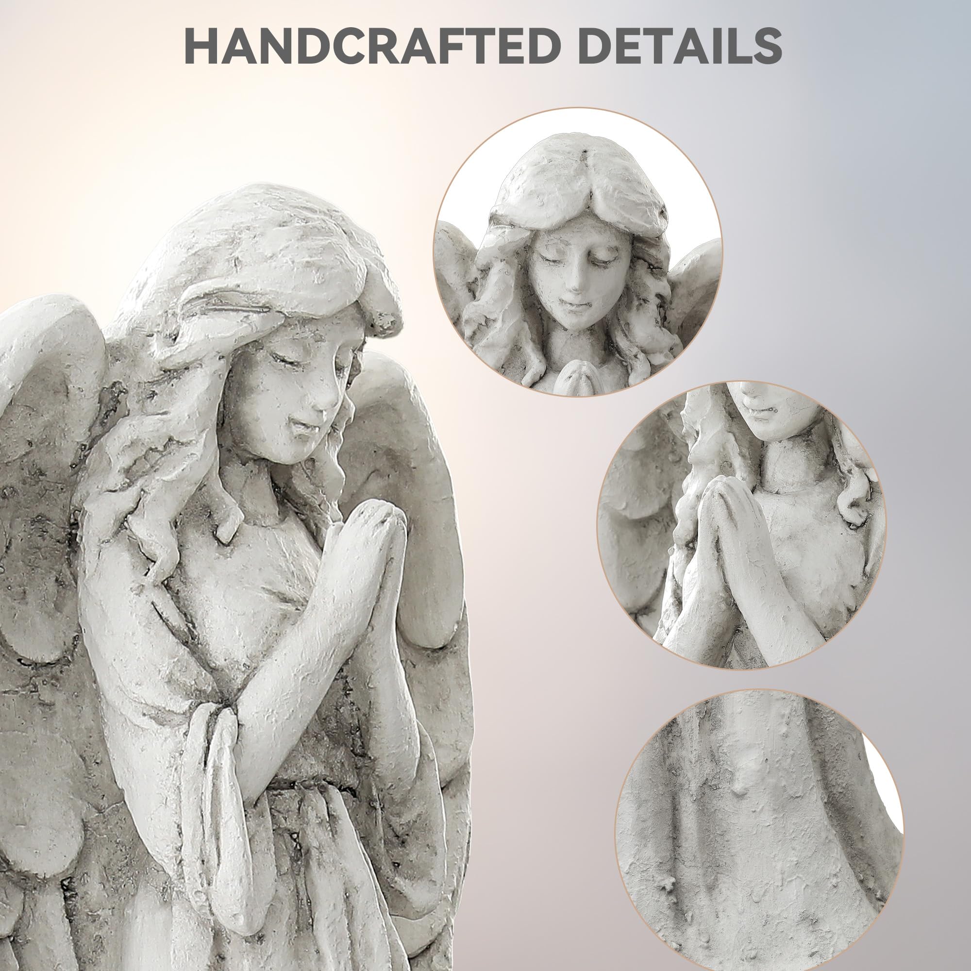 Ultym praying angel placed in a flower bed showing calming landscape accent benefit