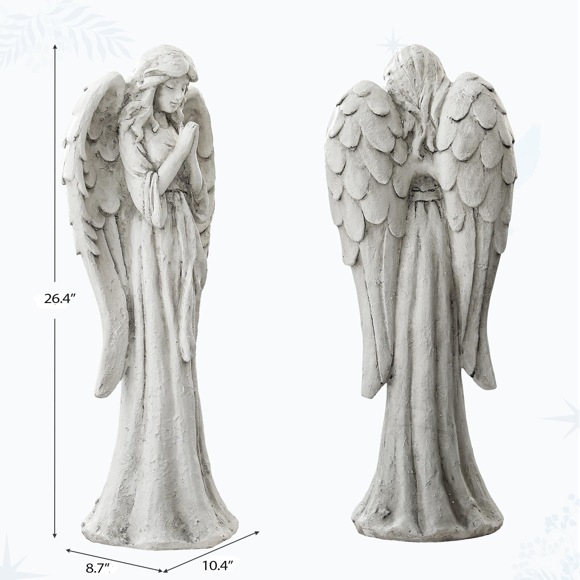 Ultym praying angel beside a watering can showing true scale for placement benefit