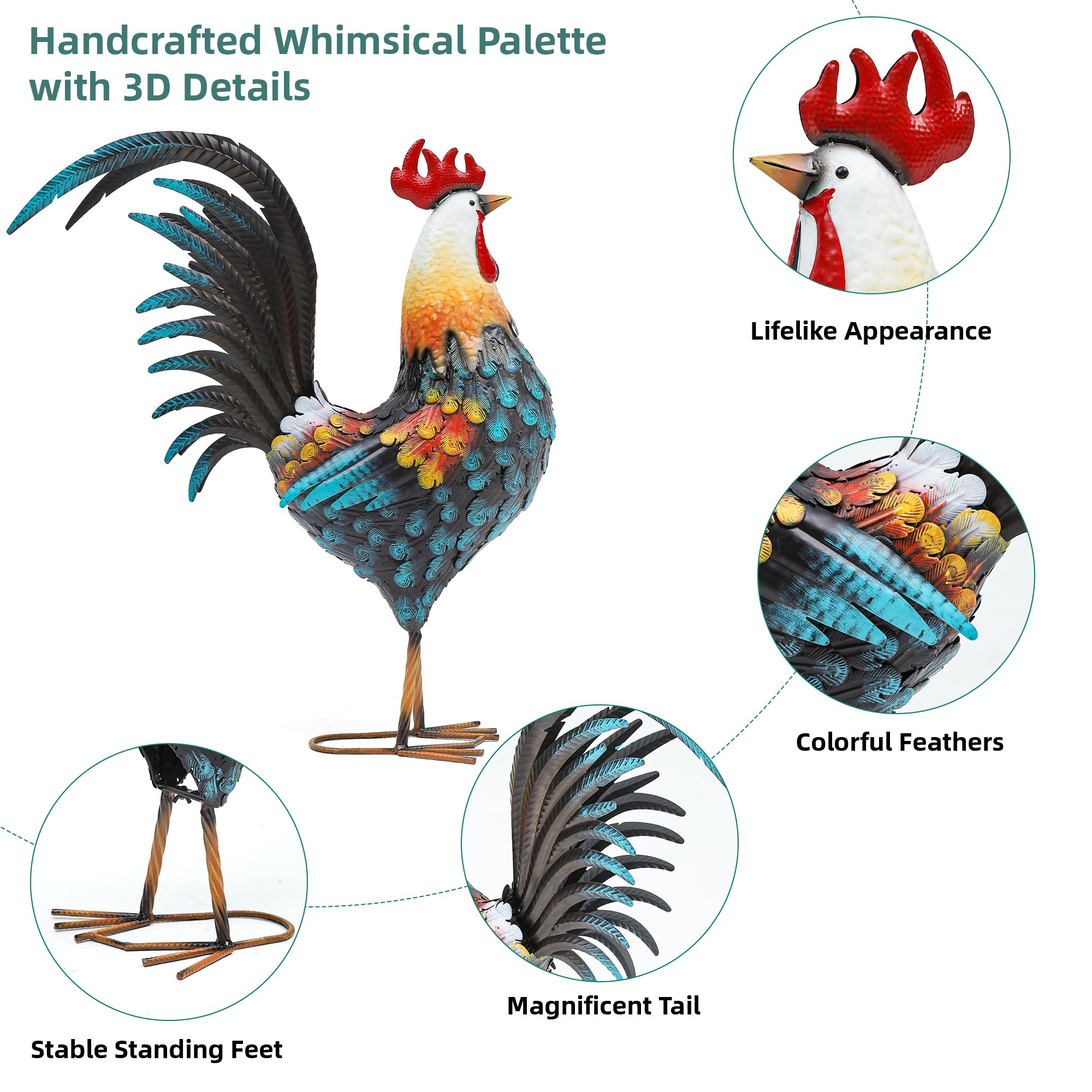Ultym rooster beside patio chair showing 32-inch scale advantage
