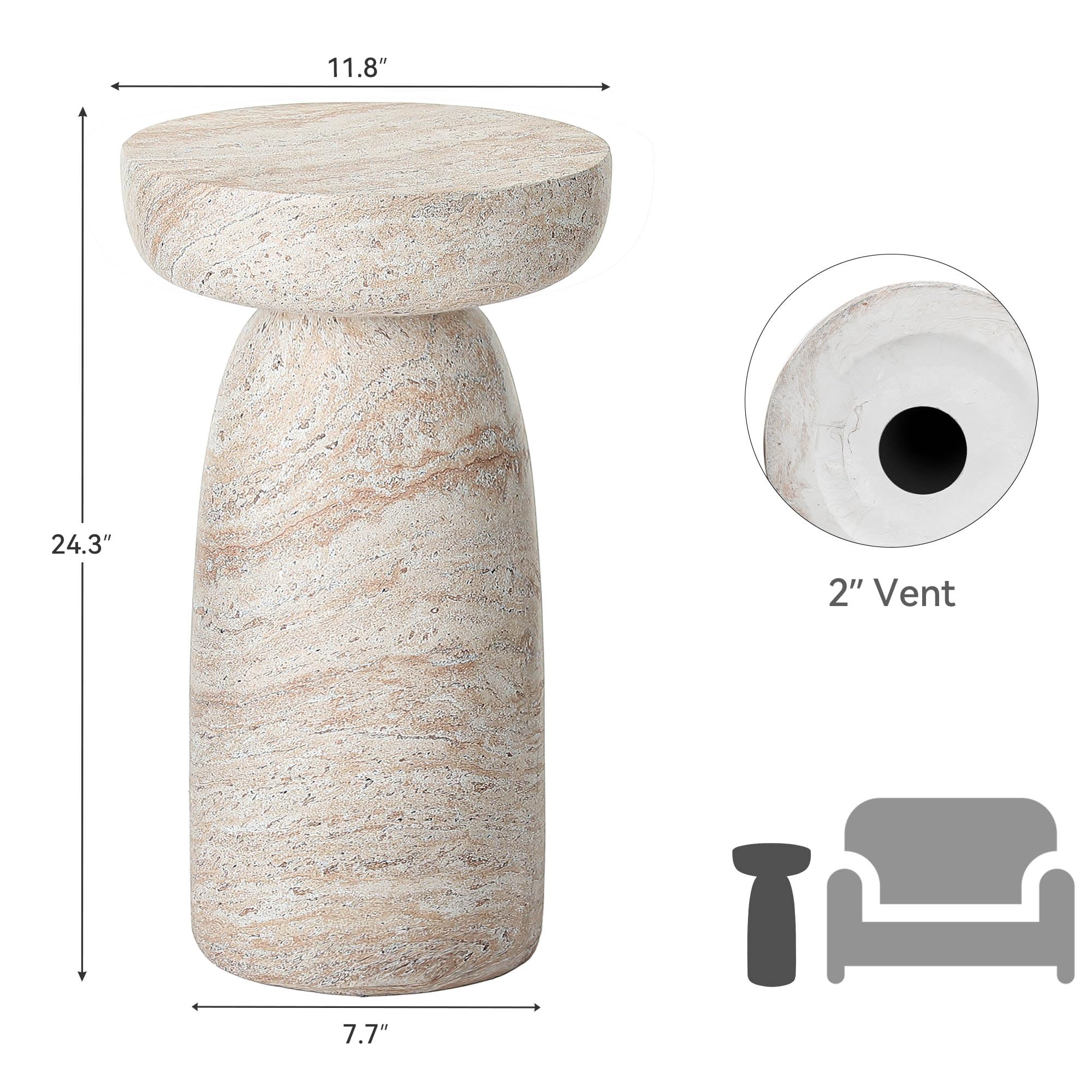 Ultym next to a chair showing size scale and placement options