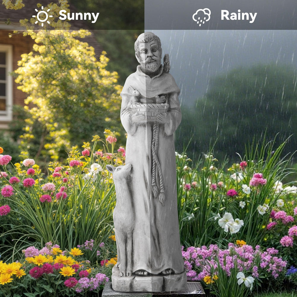 Ultym St Francis outstretched hand holding seeds to attract birds and life