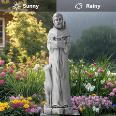Ultym St Francis outstretched hand holding seeds to attract birds and life