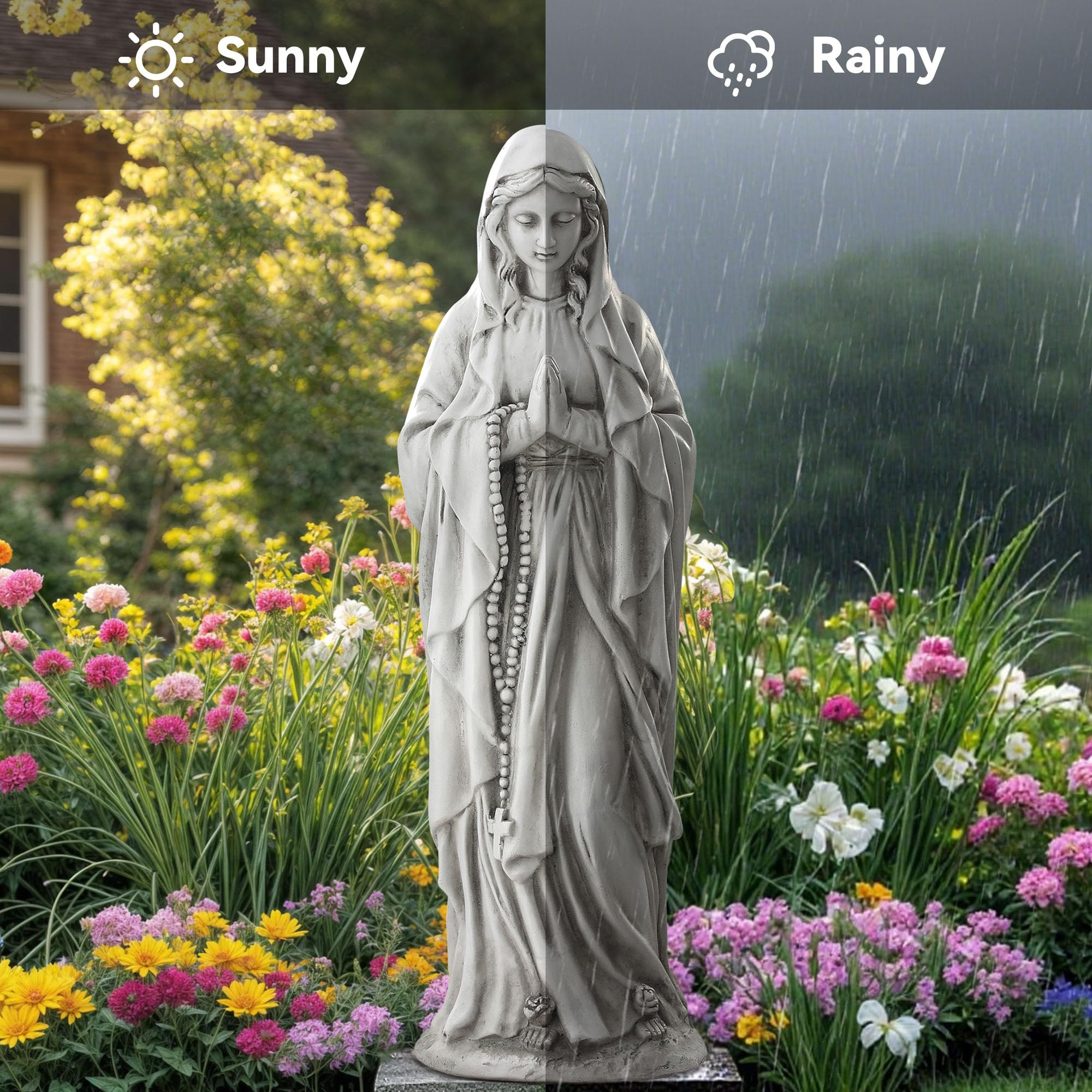 Ultym Virgin Mary placed in a garden for peaceful outdoor devotional setting