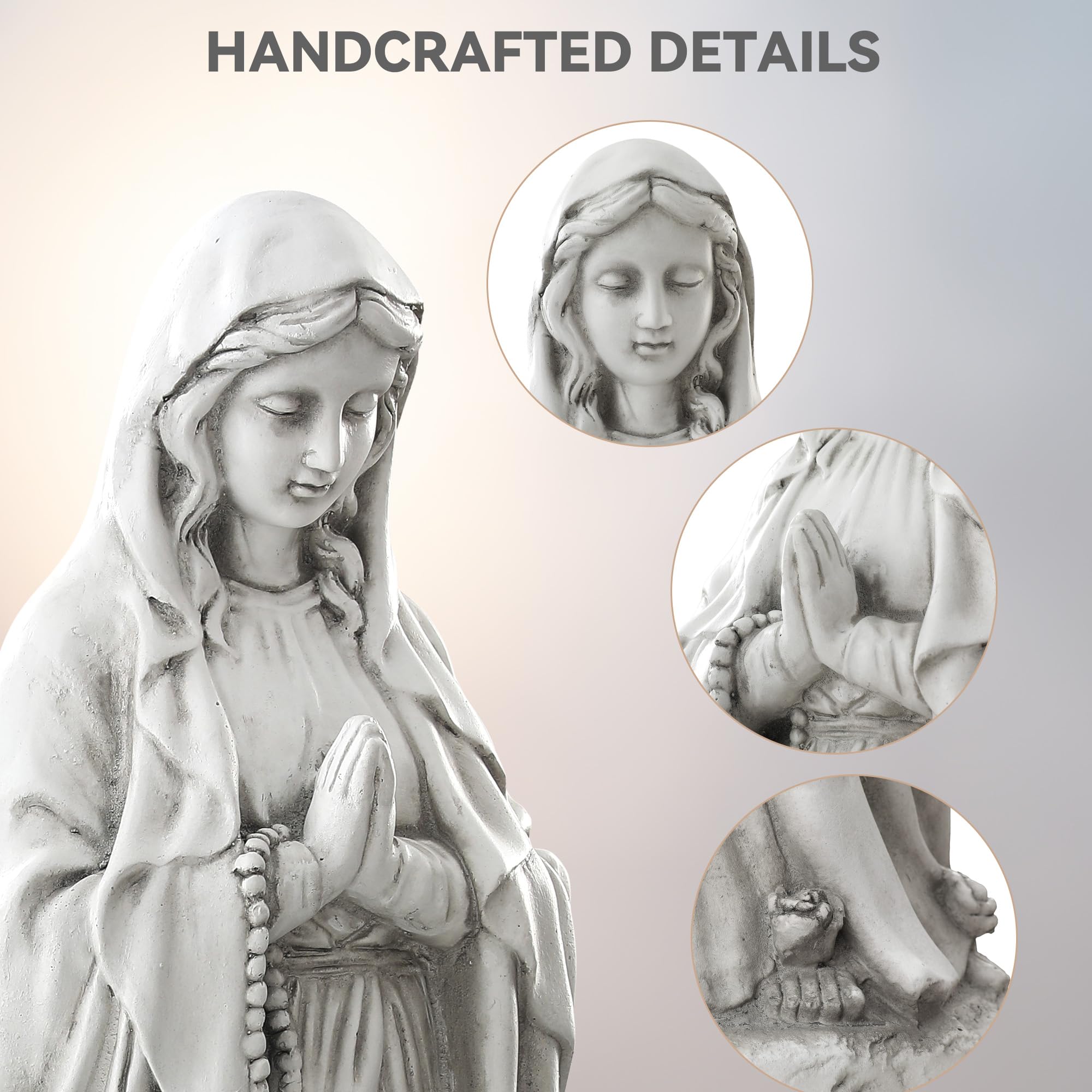 Ultym Virgin Mary beside bench to demonstrate scale and visual impact