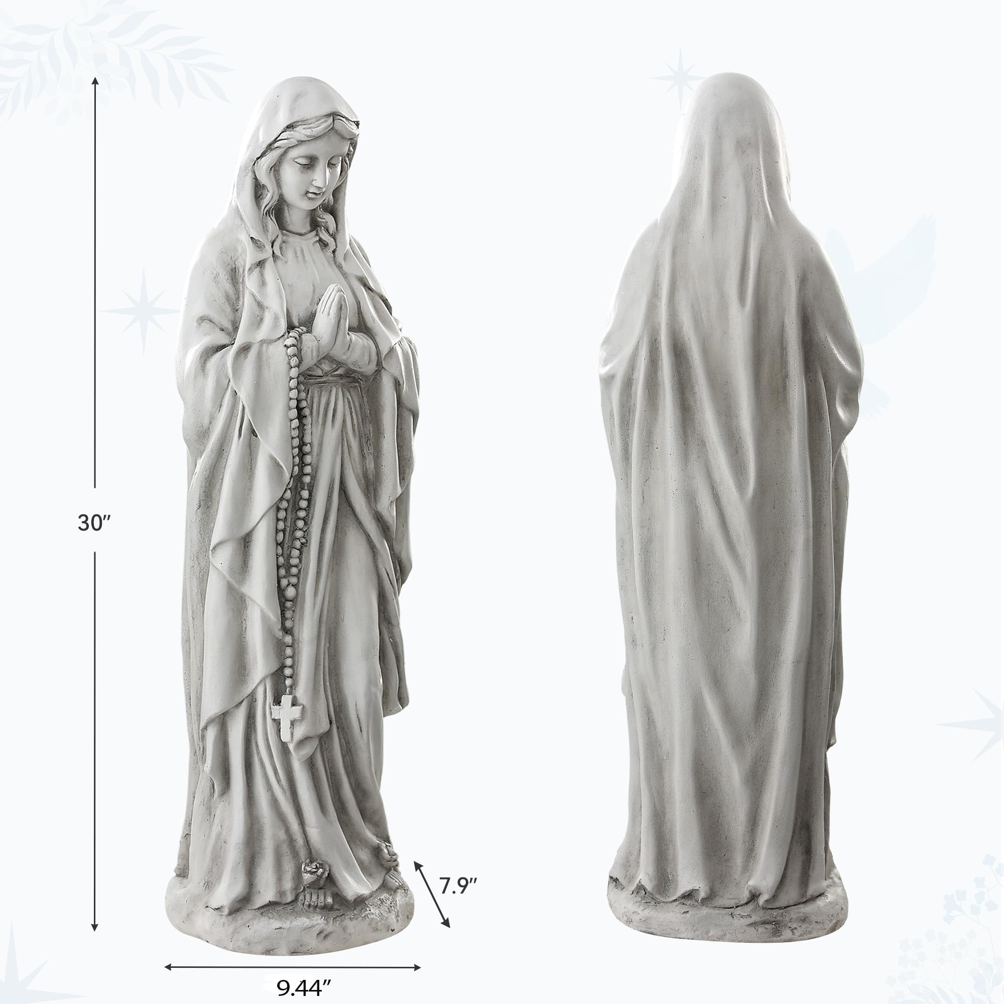 Ultym Virgin Mary with water droplets showing weatherproof, UV-resistant finish