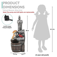 Ultym wooden barrel with LED lights glowing, highlights warm nighttime ambiance
