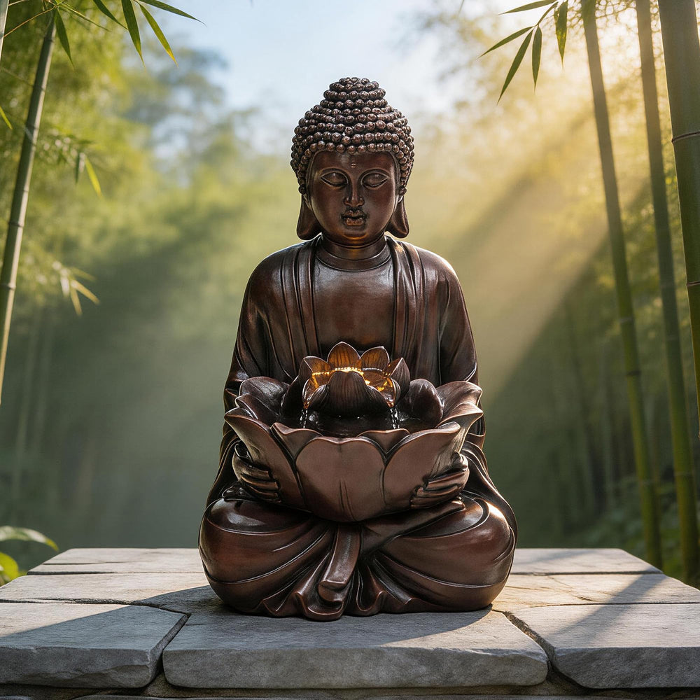 Ultym Zen Buddha faux-bronze texture close shot showing finish and weather-resistant benefit